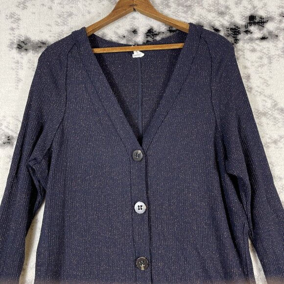 We The Free Cardigan Womens Size Large Dark Blue Shimmer Button Up Very Long Sof - Picture 5 of 12